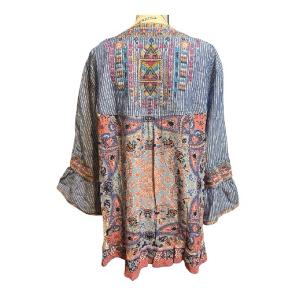 John Mark Multicolor patchwork Embroidered Stripe… - image 2